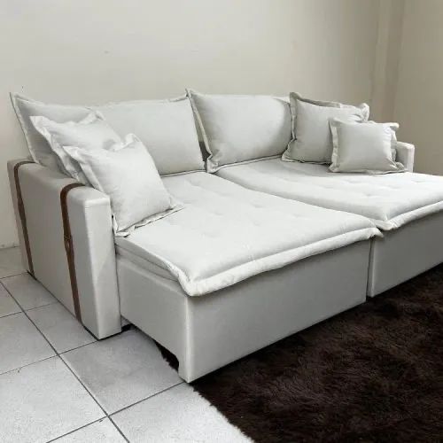 Sofá Cama Retrátil Reclinável 2,20m Grécia Molas Bonnel l76