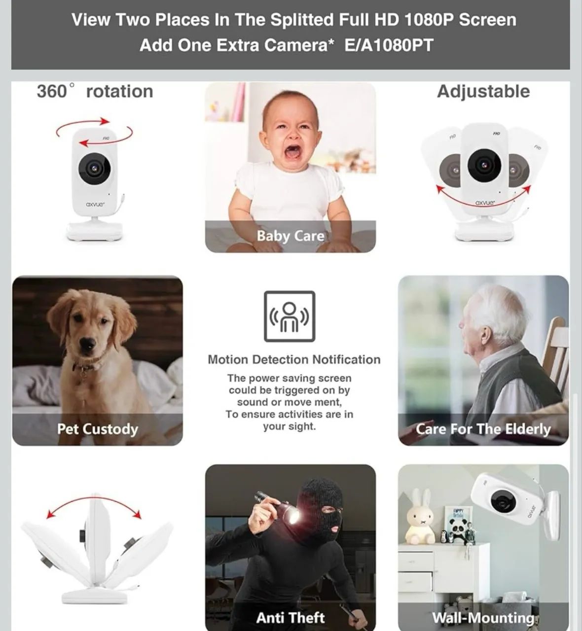 Monitor de vídeo para bebê, 1080P 5,5" HD Display, tela IPS, 2 câmeras HD - Foto 4