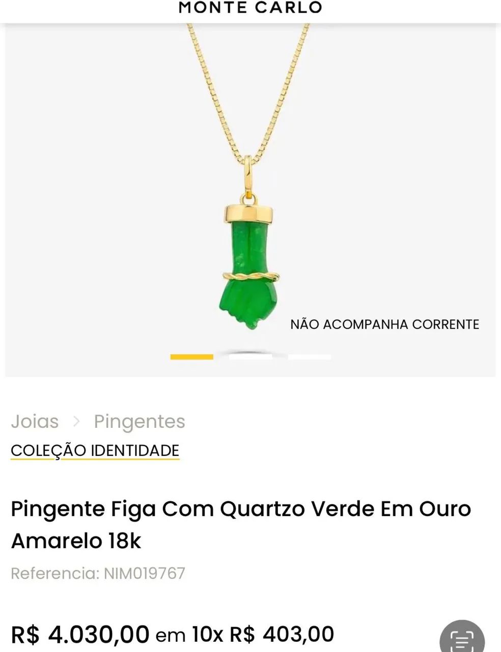 pingente figa com quartzo verde em ouro amarelo 18k - Foto 3