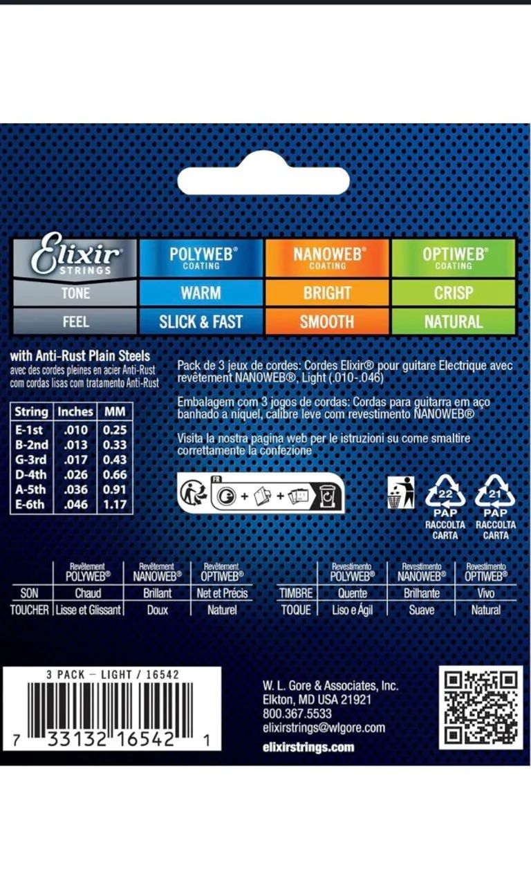 Pack 3 Encordoamentos Elixir para Guitarra 10-46 - 3 Pack - Foto 2