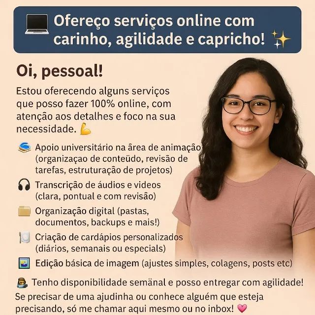 Serviços rápidos e personalizados - cardápios, transcrição, edição e apoio acadêmico!