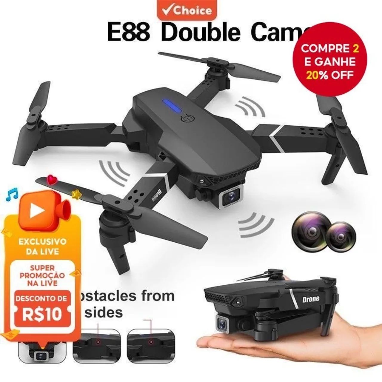 E88 Pro Drone HD Câmera Dupla Posicionamento WiFi FPV Altura Manter Profissional 