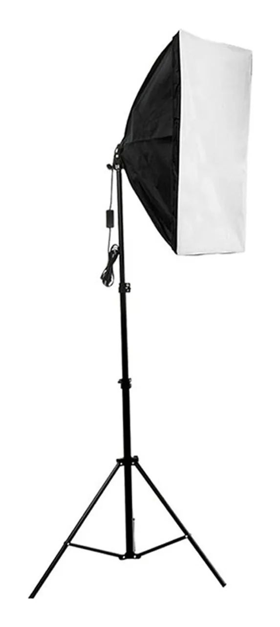 Kit Iluminação Estúdio Fotografia Luz Contínua Softbox 50x70cm Soquete E27 c/ Tripé 2 metr