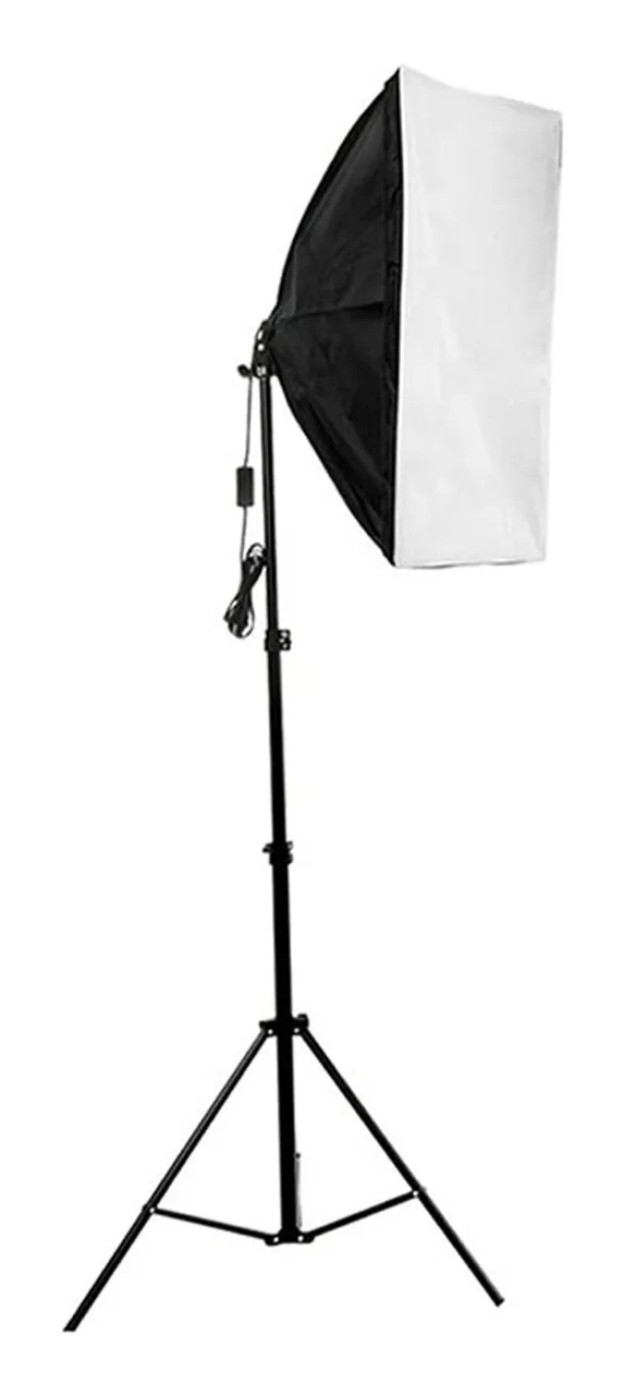 Kit Iluminação Estúdio Fotografia Luz Contínua Softbox 50x70cm Soquete E27 c/ Tripé 2 metr
