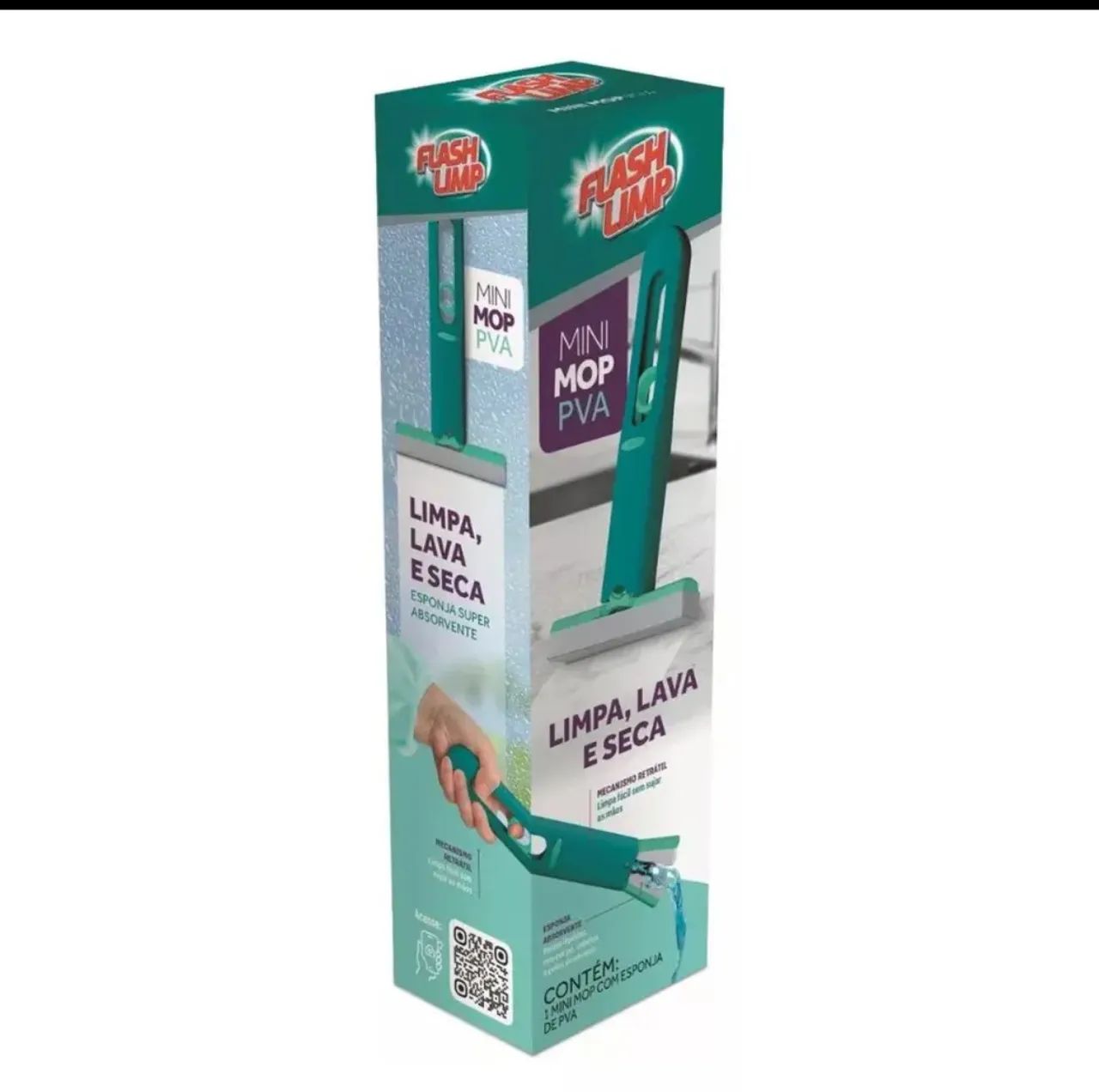 Mini Mop PVA Flash Limp - Limpa, Lava e Seca!