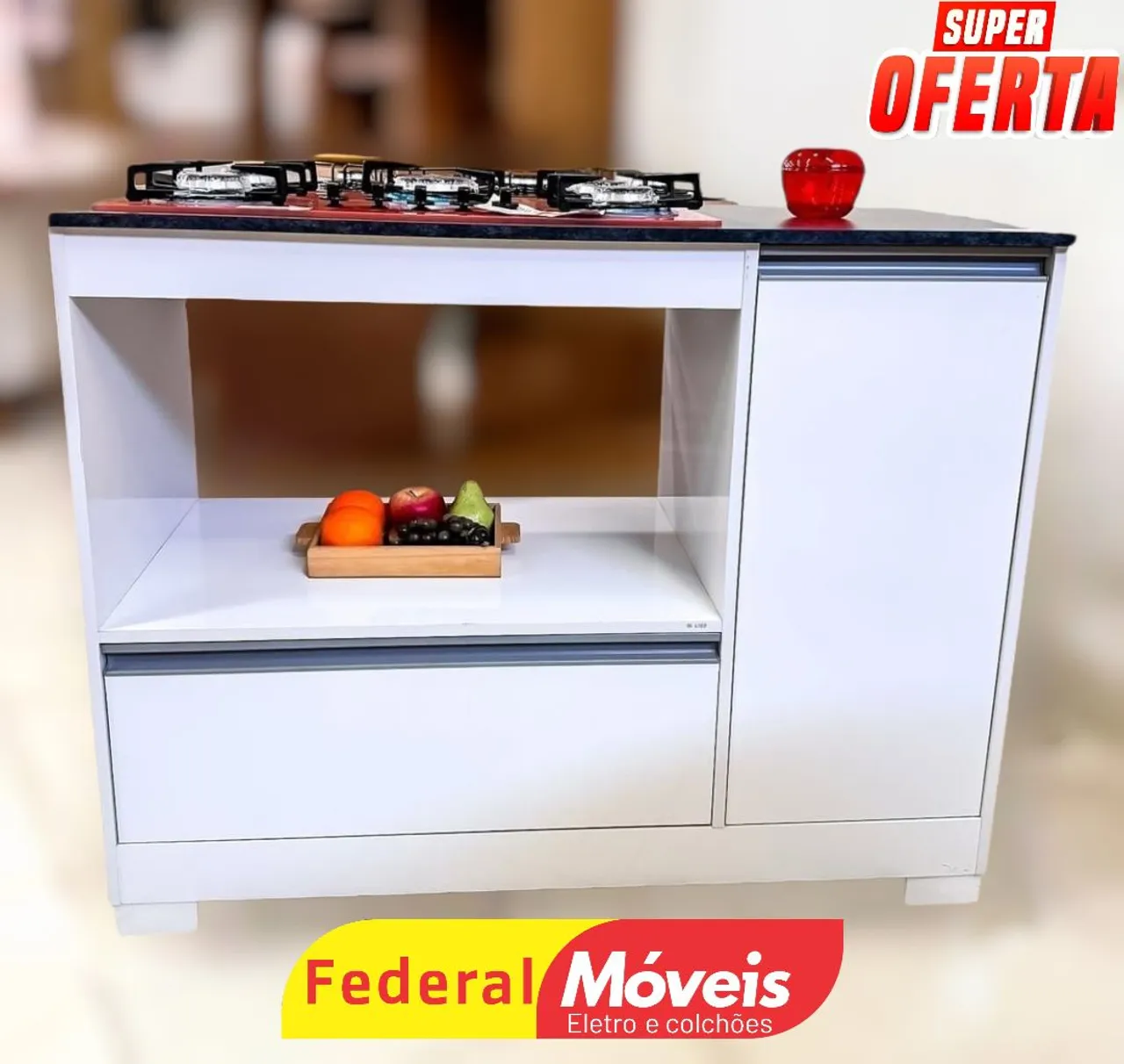 Balcão para cooktop de 5 bocas com gaveta - Federal Móveis