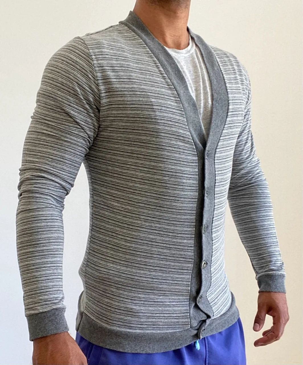 Cardigan Masculino Cinza com Listras