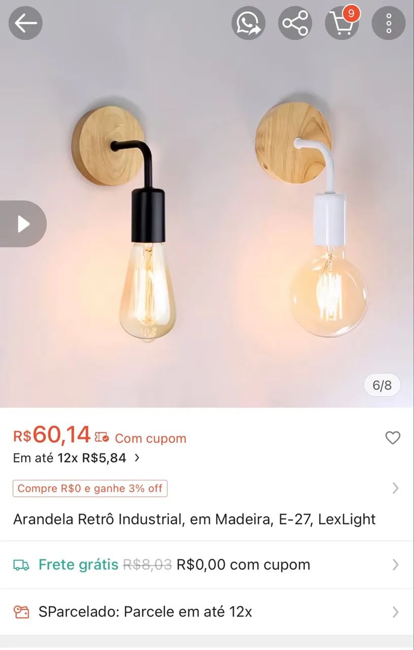 Arandela Luminaria Retrô Industrial Vintage Metal e Madeira - Foto 2