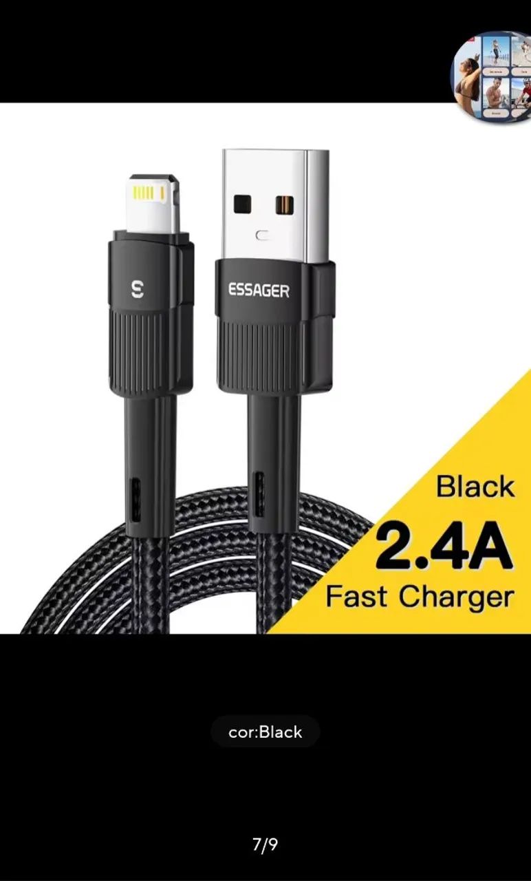 Cabo USB Lightning 2.4A Fast Charger Essager