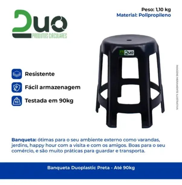 Banqueta De Plástico Sarah Duo Cor Preto - Foto 2