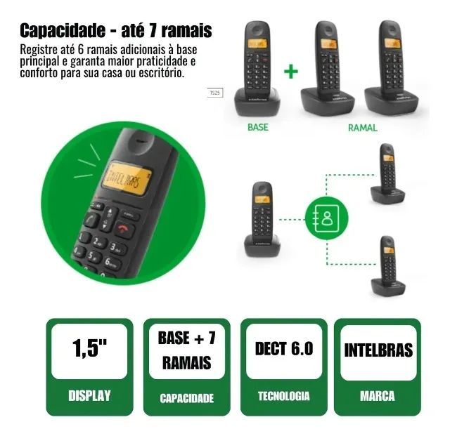 Telefone Sem Fio Digital Ts 2510 Preto Intelbras - Foto 3