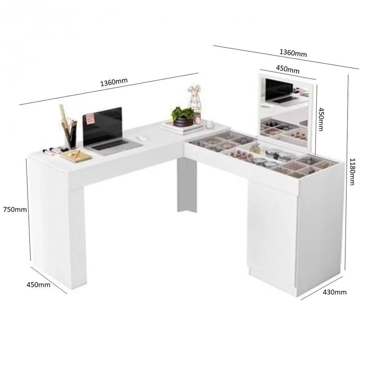 Penteadeira e escrivaninha com espelho 