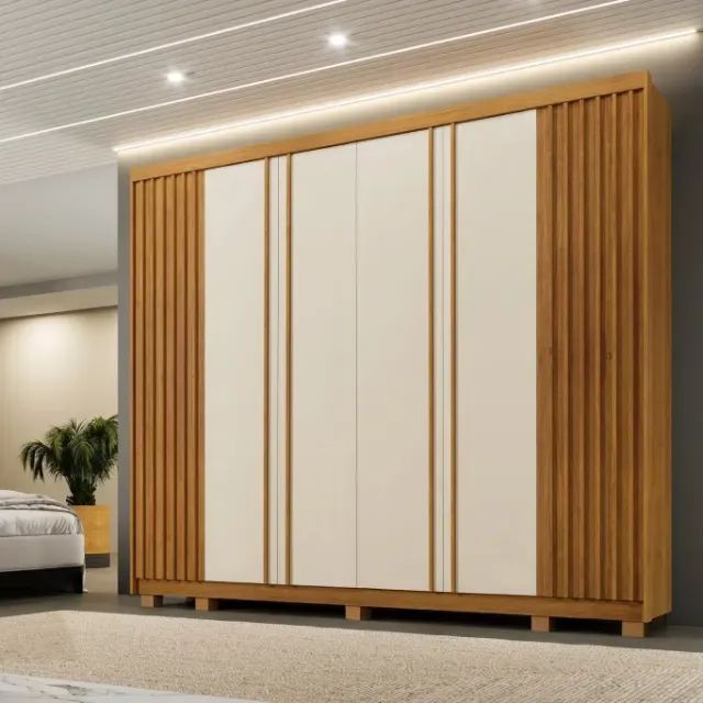 Guarda Roupa Barcelona Branco/Marrom com 6 Portas 