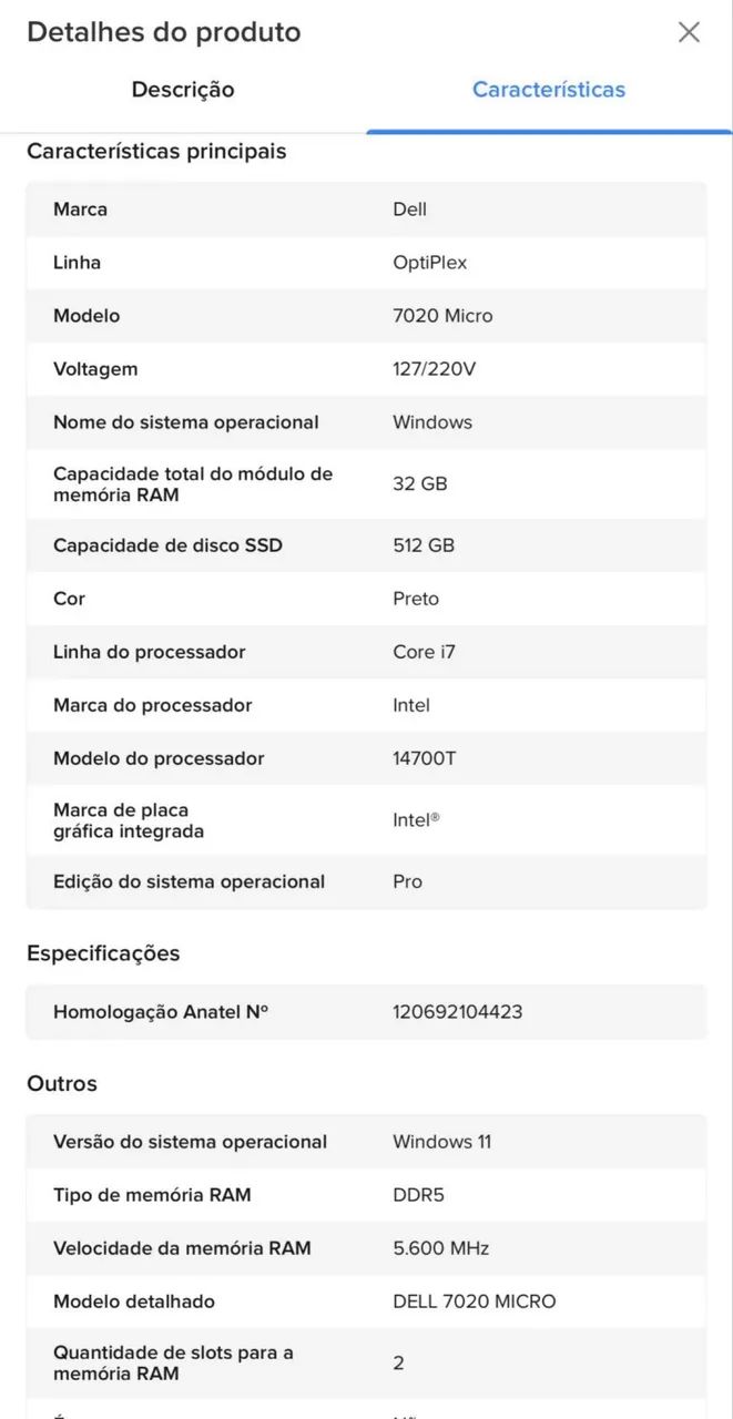 Desktop Dell OptiPlex 7020 Core i7 14700T/32Gb DDR5/512Gb SSD/WIN 11/Teclado+Mouse/Com NF - Foto 5