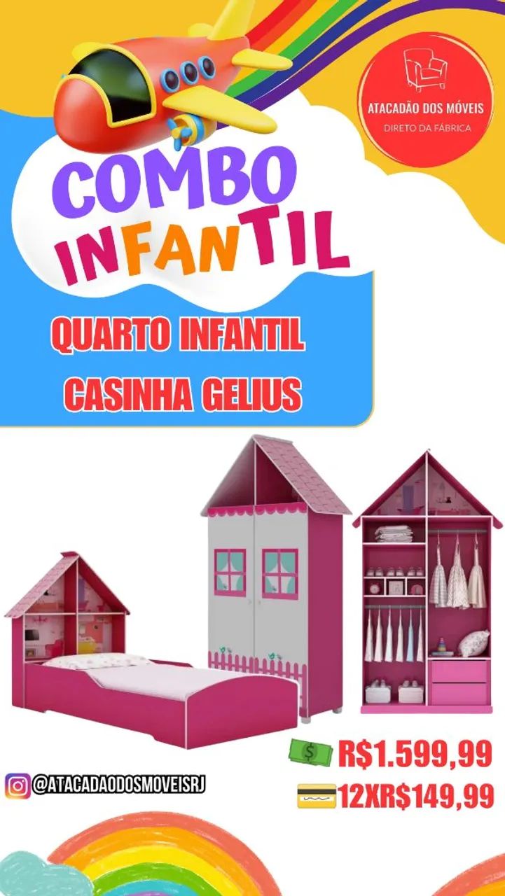 Cama + guarda roupa + cômoda infantil 