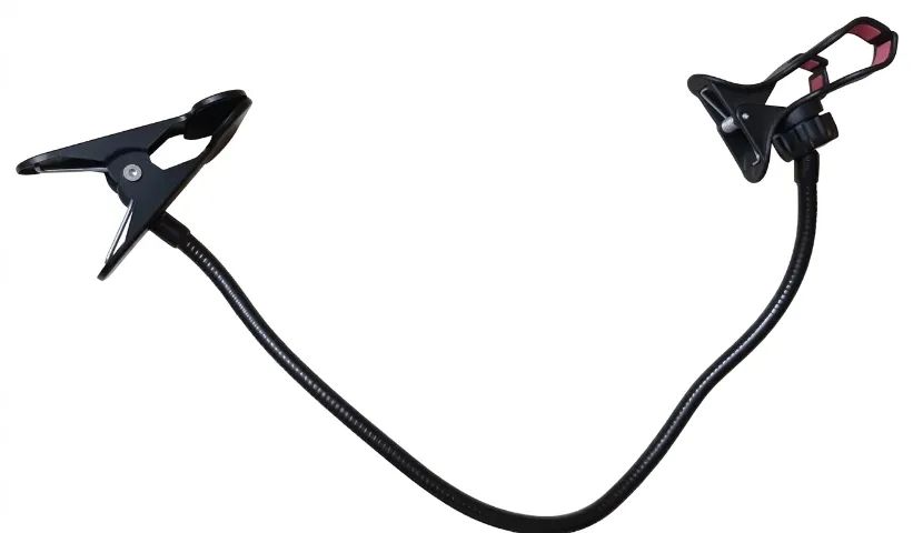 Suporte articulado para celular ou tablet, do tipo "pescoço de ganso" (haste flexível).