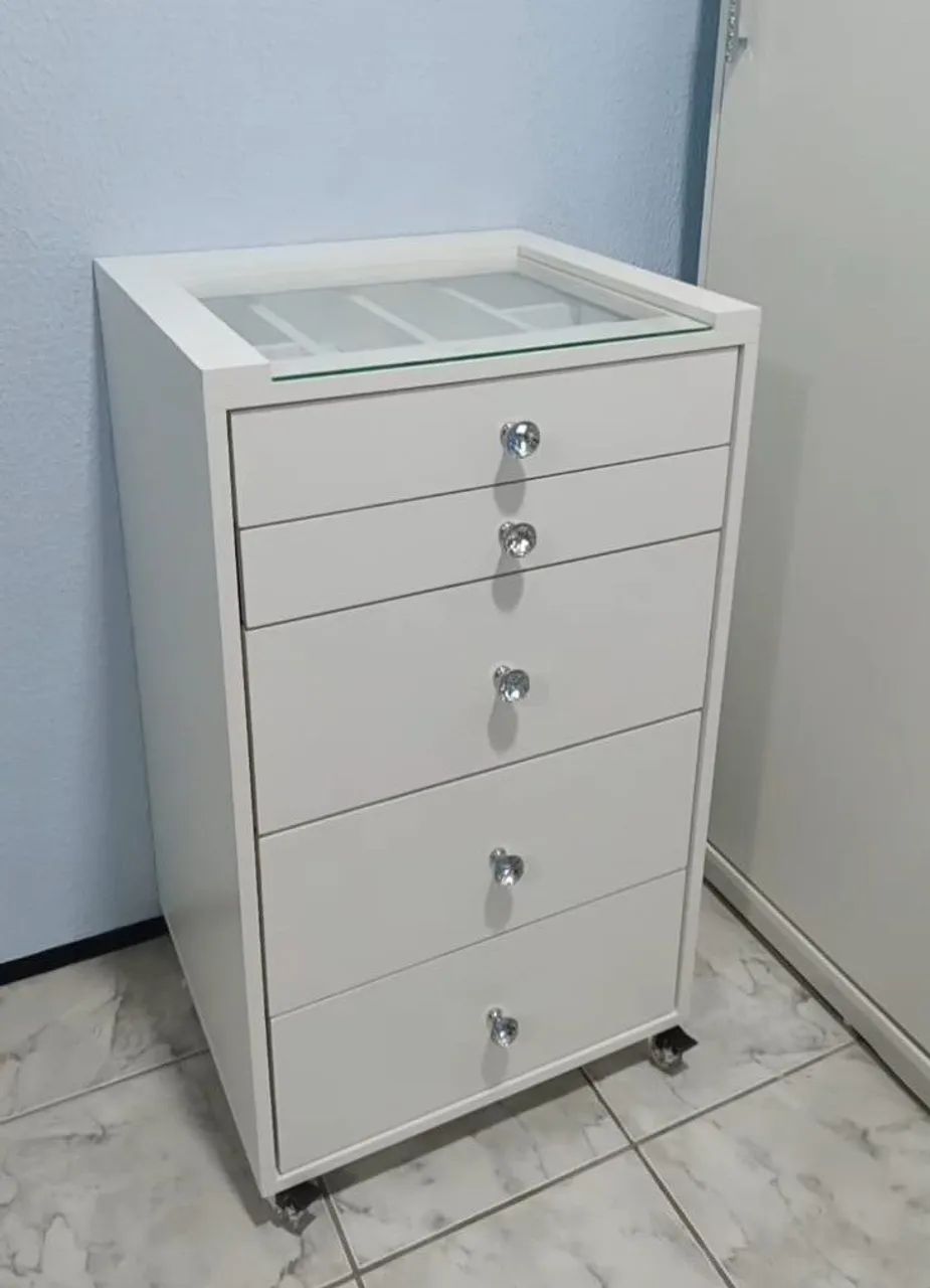 Gaveteiro Com Tampo De Vidro 