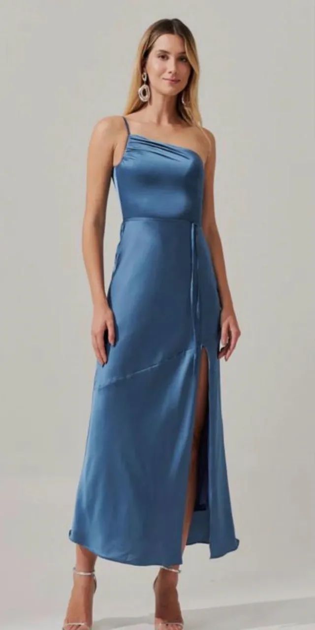 Vestido Midi Cetim Azul