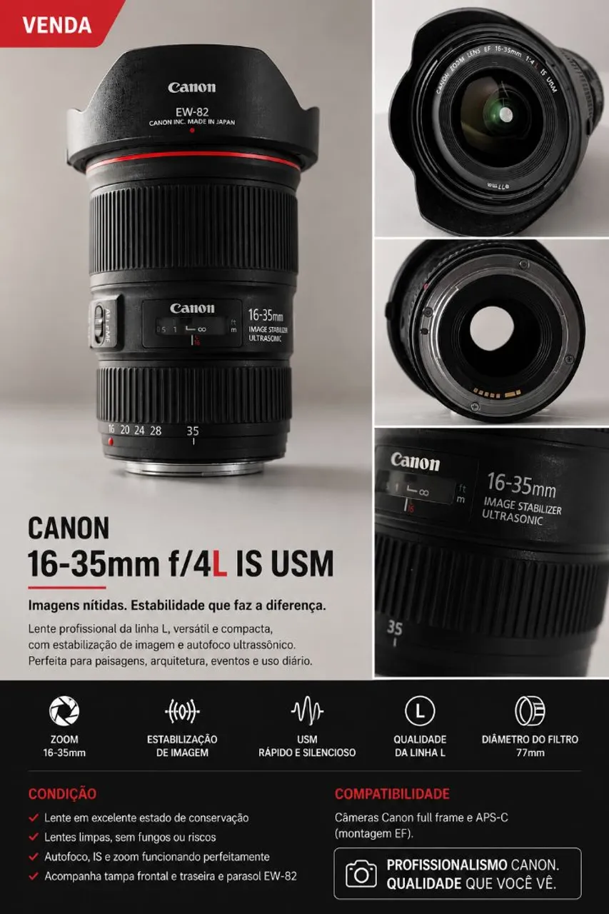 Canon EF 16-35mm f/4L IS USM - Série L - Full Frame - Acessórios