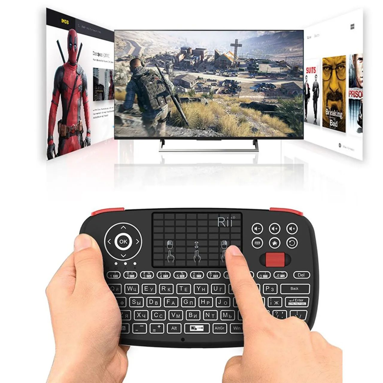 Rii i4 mini Teclado bluetooth com touchpad 2.4ghz - retroiluminado controle Multimídia<br> - Foto 4
