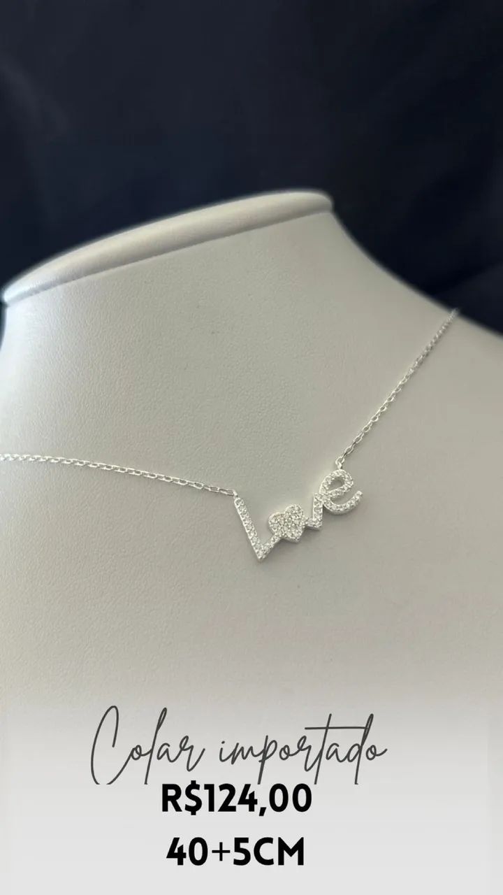Colar Love Cravejado ( Prata 925)