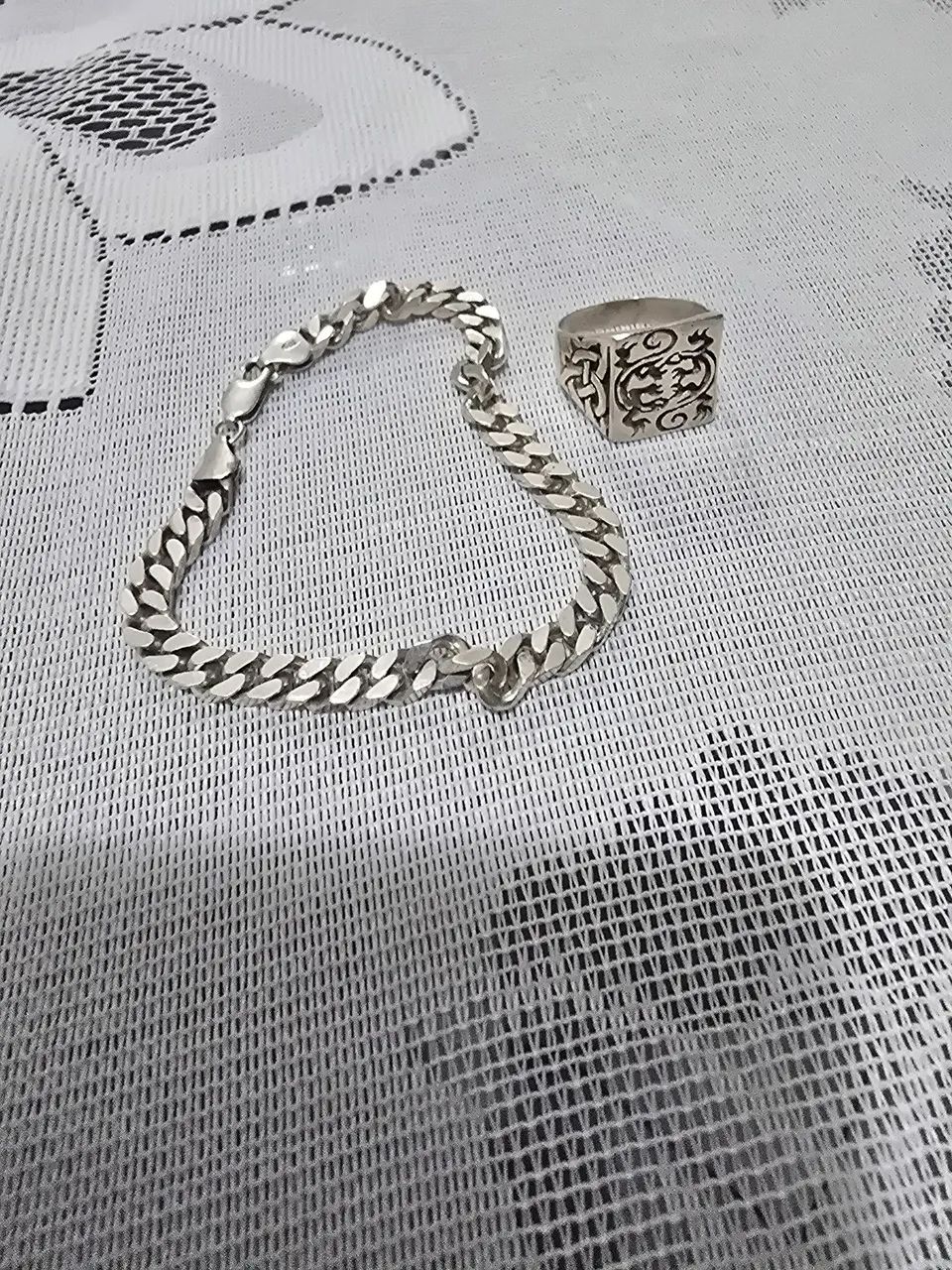 Pulseira e anel de prata 925