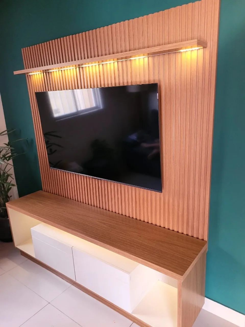 Rack com Painel Ripado para TV até 75" Cronos CabeCasa com LED - Foto 4