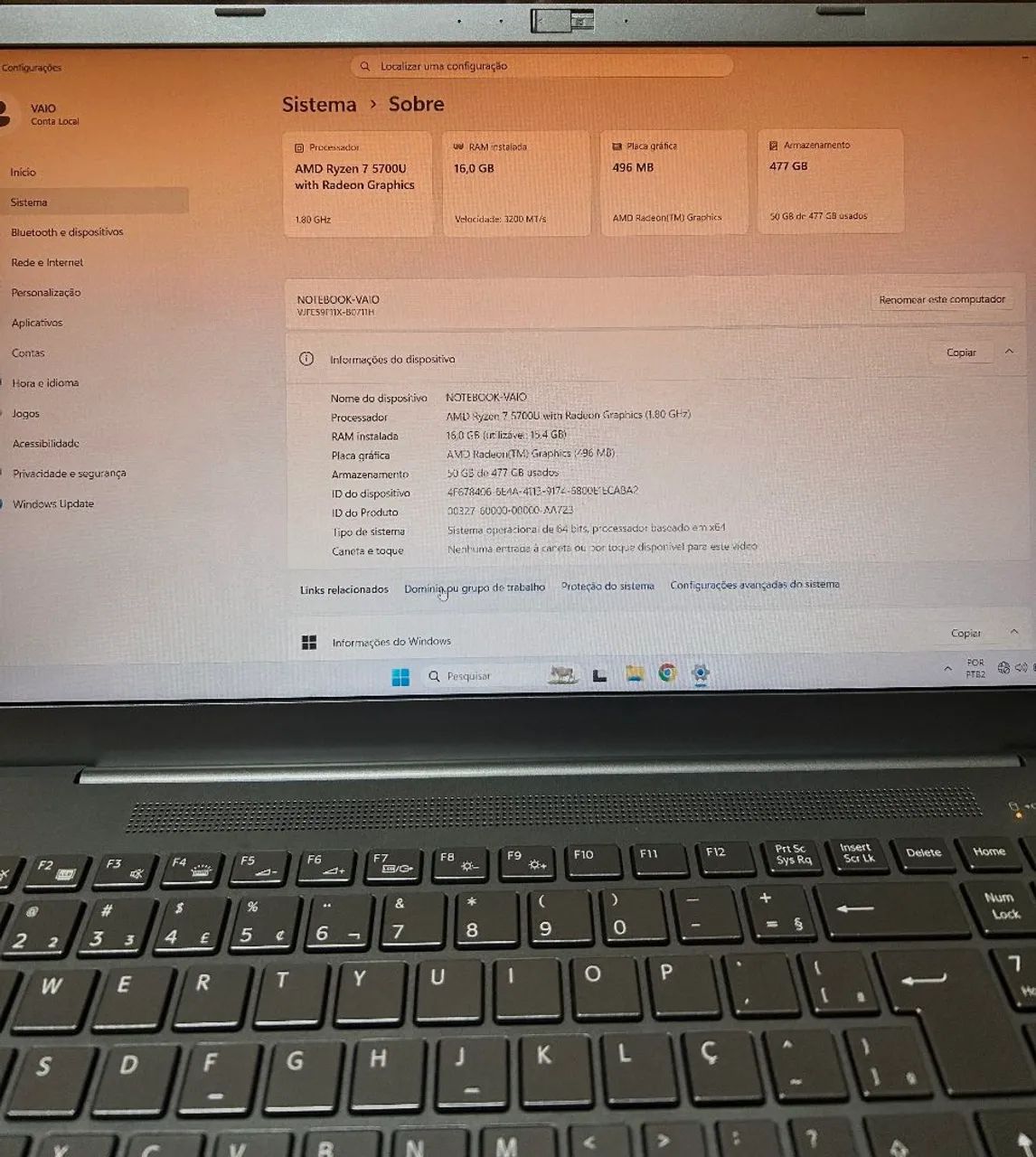 Notebook VAIO FE15 - Ryzen 7 5700U - Vendo ou troco  - Foto 3