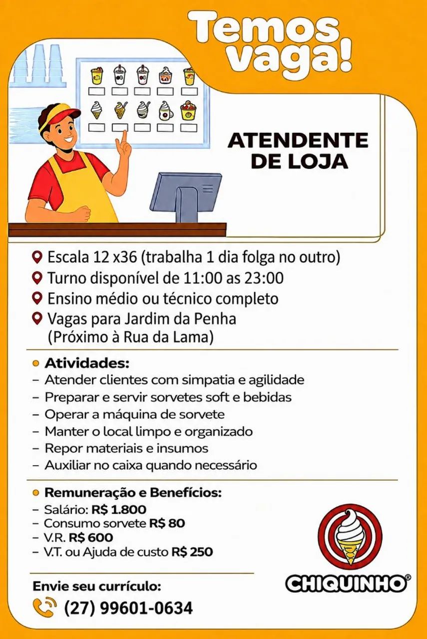 VAGAS DE EMPREGO EM JARDIM DA PENHA OU PRAIA DO CANTO 12X36 2