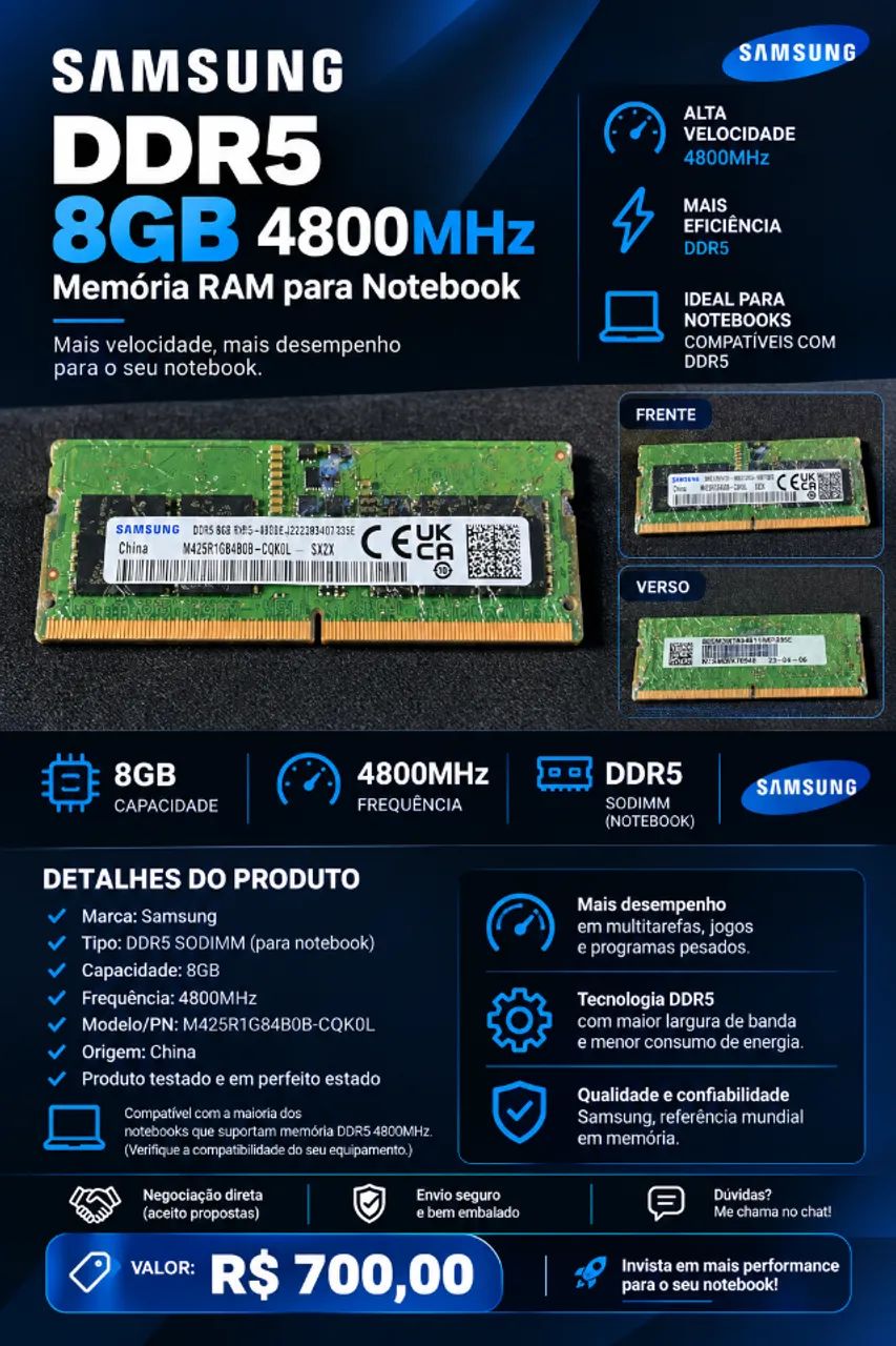 Memória Ram Notebook Samsung DDR5 8gb 4800Mhz  - Foto 3