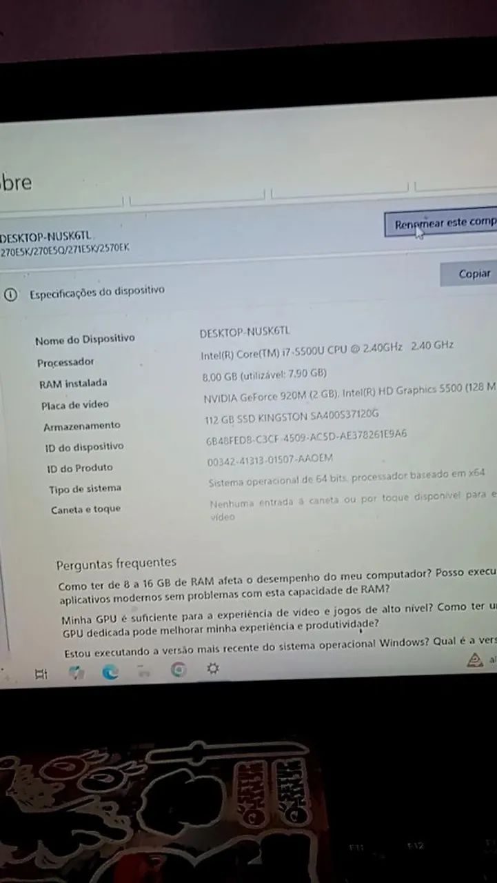 Notebook Samsung com periférico 