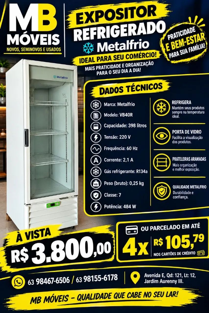 Expositor refrigerado Metalfrio vertical 398L seminovo. 