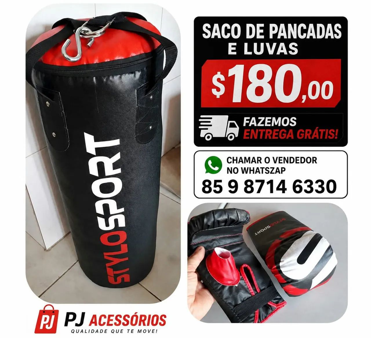 Saco de pancada profissional e luvas. Entrega grátis 