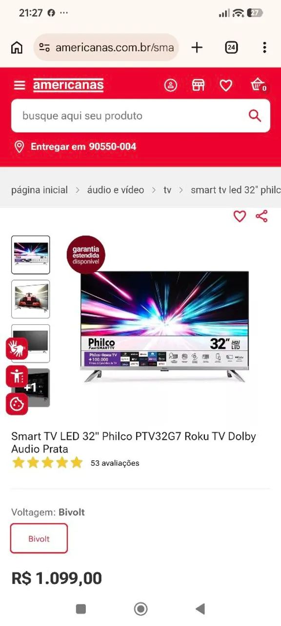 Tv 32 polegadas Philco Roku