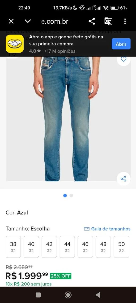 Calça jeans masculina Diesel original Nova nunca usada - Foto 2