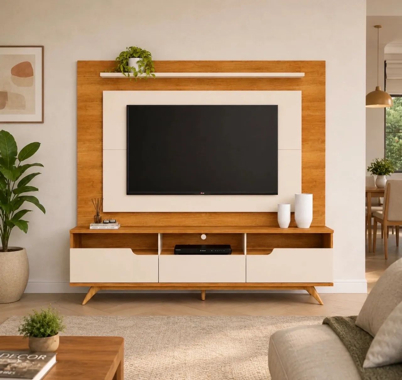 Rack com Painel Retrô Tv Até 60 Polegadas p76 - Racks e Painéis