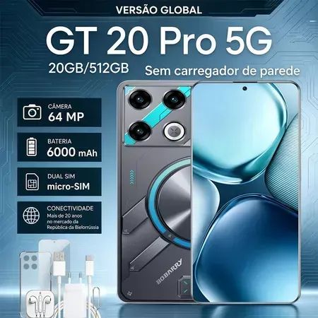Bobarry Smartphone GT20 PRO 20 GB + 512 GB, 6,78 polegadas 4G/5G Internet Celular para jog