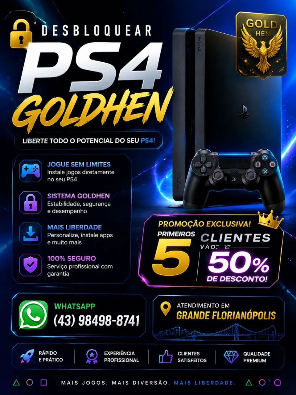 desbloquear ps4 goldhen jogos illimitadas ?