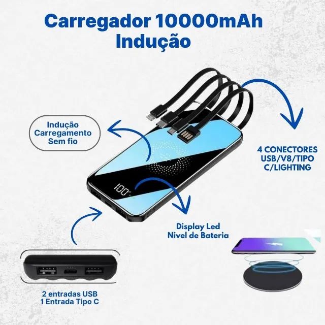 Power Bank Indução 10.000 mAh 7.5W Compatível iOS e Android WUP-377 - Foto 5