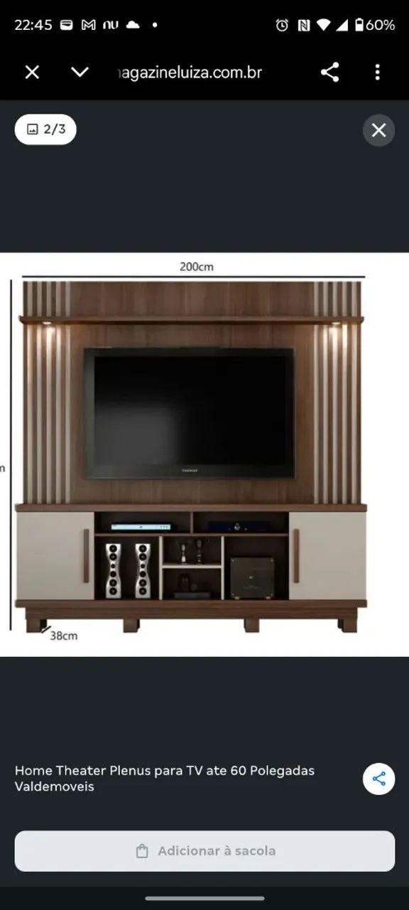 Estante Home Tv Até 60 Polegadas Com Led Plenus  - Foto 5