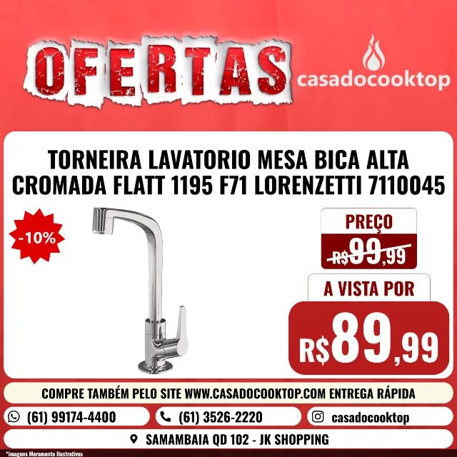 Torneira lavatorio mesa bica alta cromada flatt 1195 f71 lorenzetti 