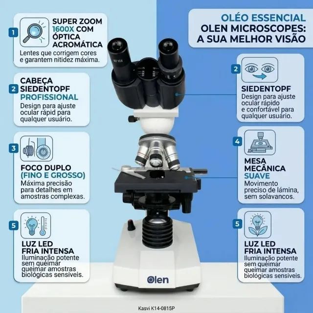 Microscópio Óptico Biológico Binocular 1600x Acromático Olen - Foto 2