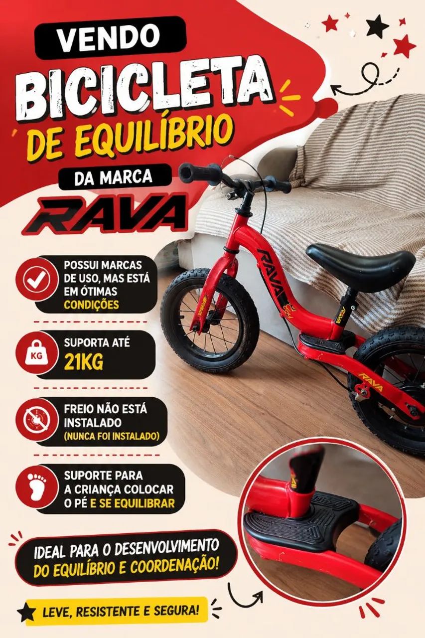 Bicicleta Equilíbrio Rava Infantil 
