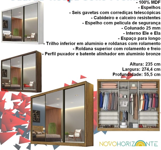 Quarto roupeiro casal com 3 espelhos 100% MDF - Foto 2