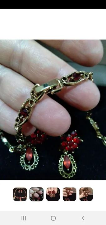 Conjunto de colar e brincos com pedras vermelhas - Foto 3