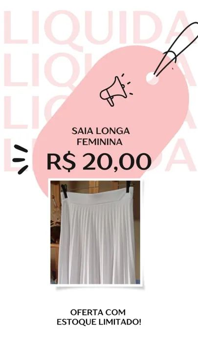 Saia Midi Feminina Branca - Liquidação!