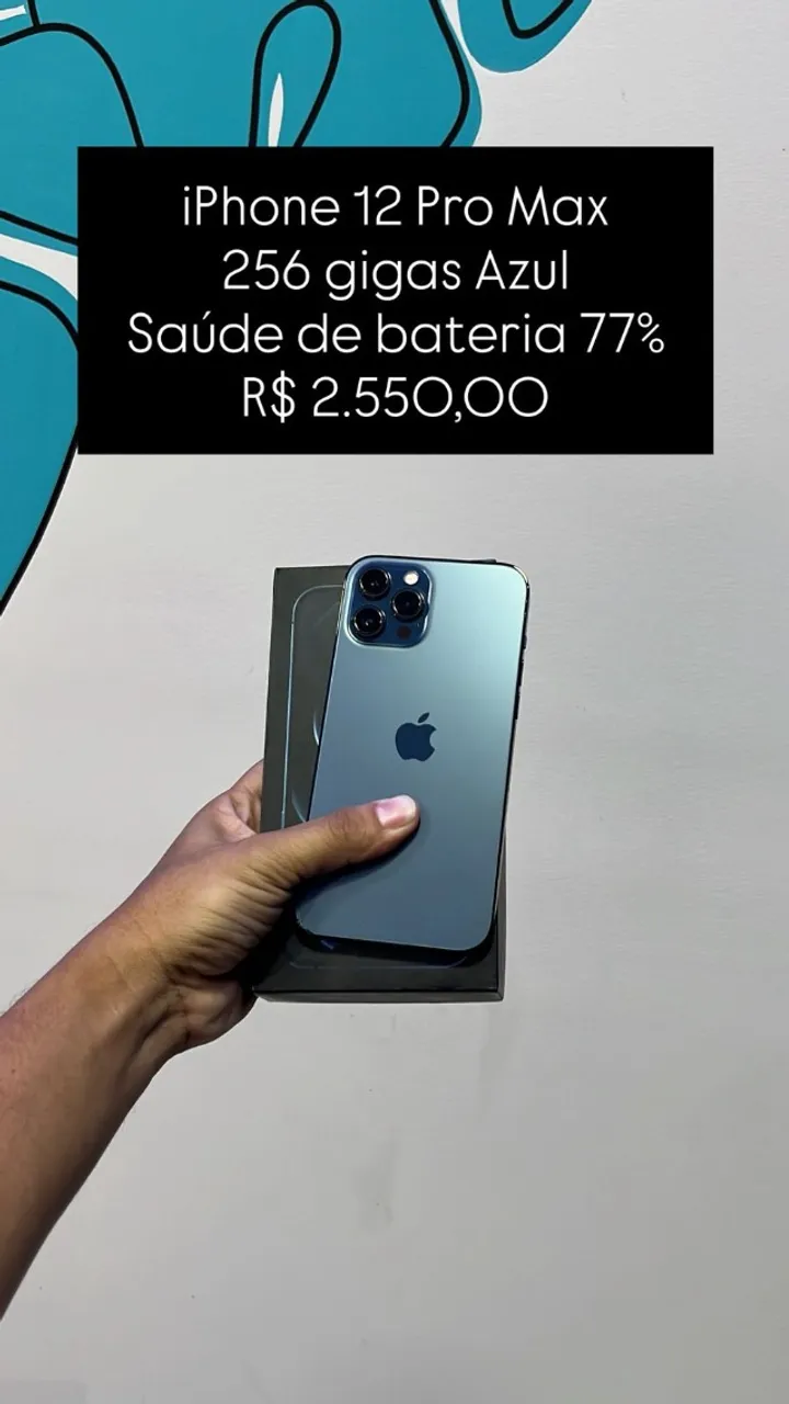 iPhone 12 Pro Max 128GB cor Azul Saúde de bateria 100% | Loja