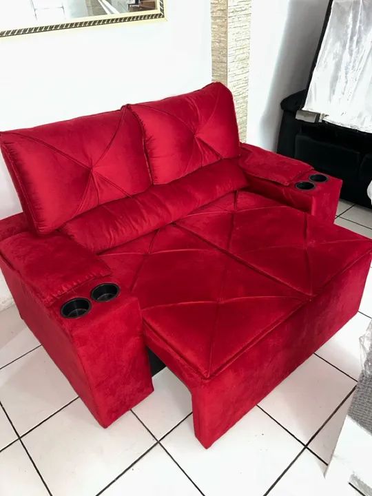 Sofá de 2 Lugares Vermelho de Veludo - Foto 2