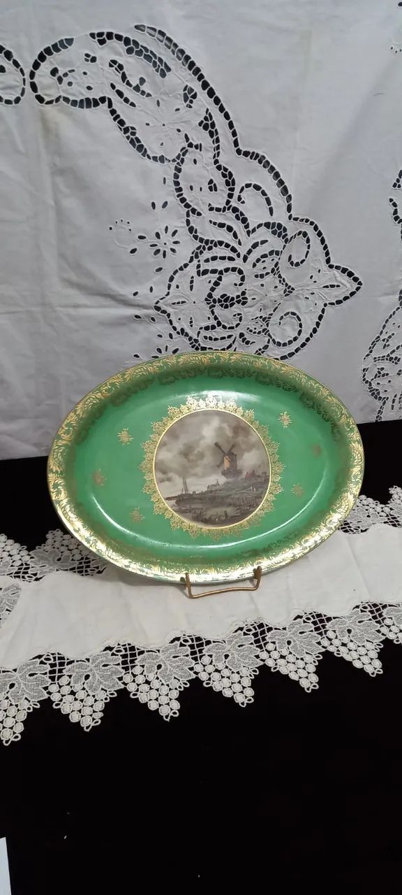 Antiga Travessa De Porcelana Alemã Paisagem De Moinho - Foto 2