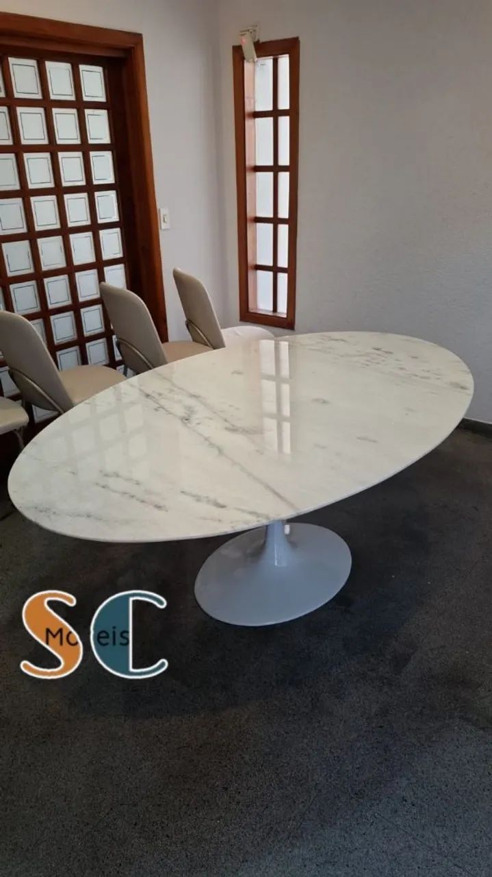 Mesa Saarinen Com Tampo Em Mármore Branco Extra - Foto 2